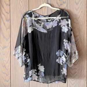 Citron Sheer Silk Top w/ Camisole, Size S, Black/Purple